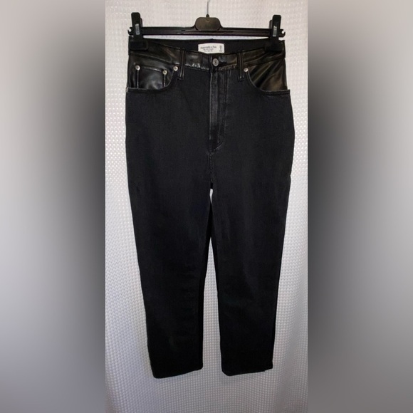 Women’s Abercrombie&Fitch Love Ultra High Rise faux leather & Jean pants size 28 - Picture 2 of 14
